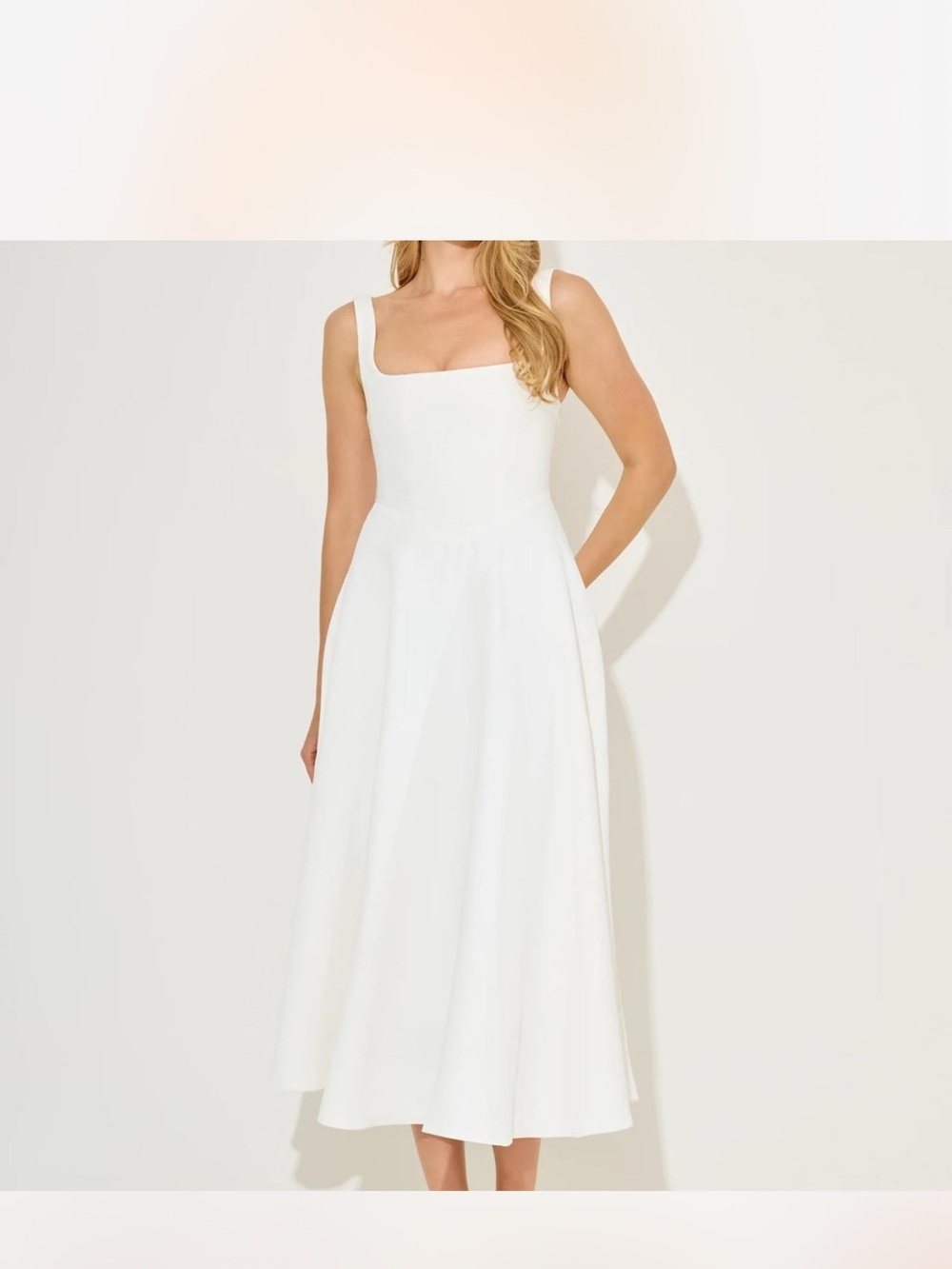 Odd Muse Square Neck Midi Dress in white